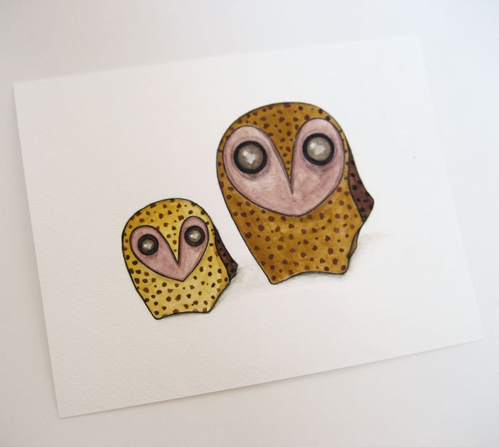 Spotted Owls Original Watercolor Painting