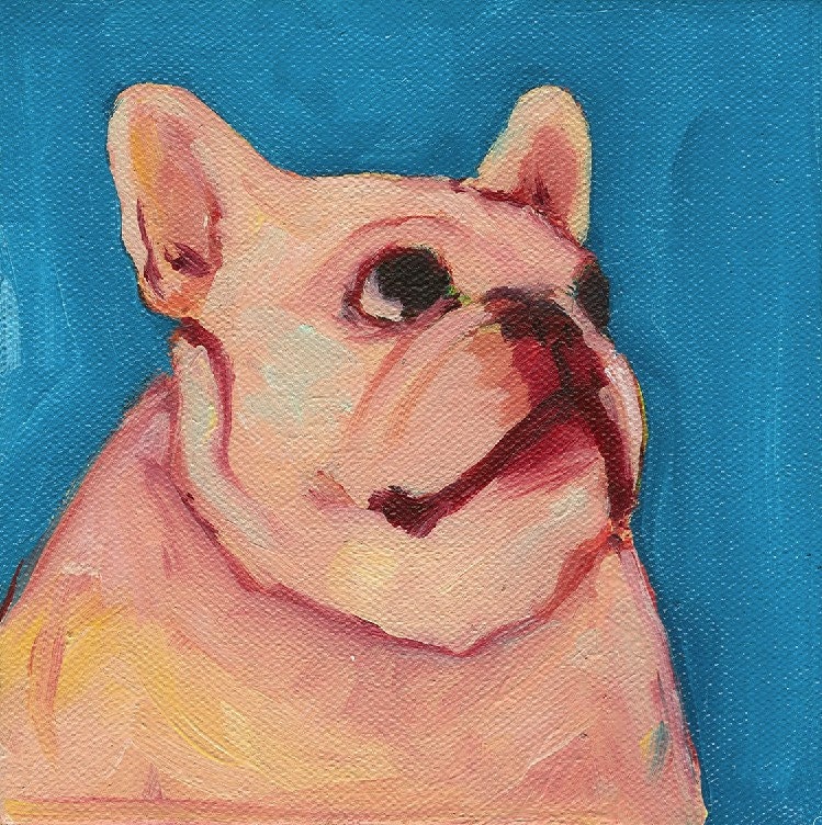 french bulldog mini art print // pink & blue