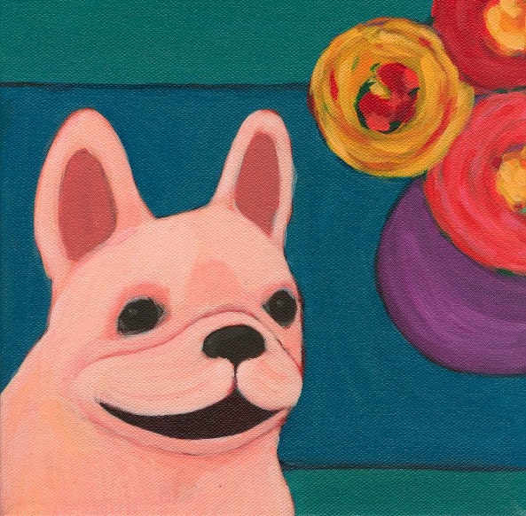 french bulldog with flowers art print // henri with ranunculus