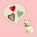 french bulldog with hearts note card // pink & multi