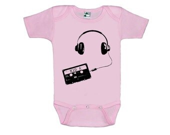 KID A headphones and cassette baby creeper one piece bodysuit silkscreen screenprint Choose Size
