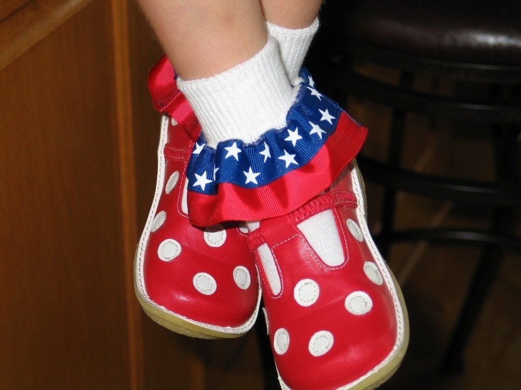 Custom Boutique Patriotic Ribbon Ruffle Socks - Great for Memorial Day and 4th of July- USA - Any Size