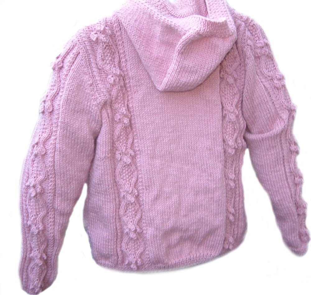womens/teenage girl hand knitted cardigan -cable knit hooded Top