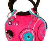 Retro Pink felt handbag with removable brooch - 1980's style