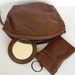 Vintage leather pouch in brown with mirror and key chain, key fob, soft brown leather, cosmetic bag, carry all