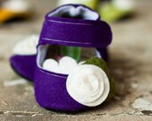 Little Wool Shoes in Sugar Plum - solid purple flower baby girls fall winter Mary Jane 