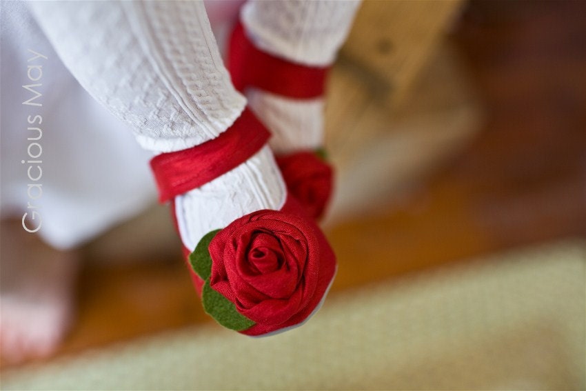 Little Girls Roses are Red Silk Rosette Mary Jane Booties