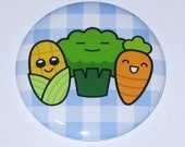 Happy Veggies - Large Magnet (2.25 inch) - Carrot Broccoli Corn Vegetables