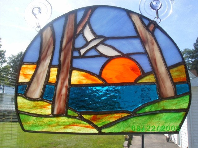 Stained Glass Sunrise Sunset Panel By Crystalcave On Etsy