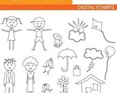 Digital stamp - Happy Stick Family Stamps 07035 - Digistamp - Cute Clip art for commercial use