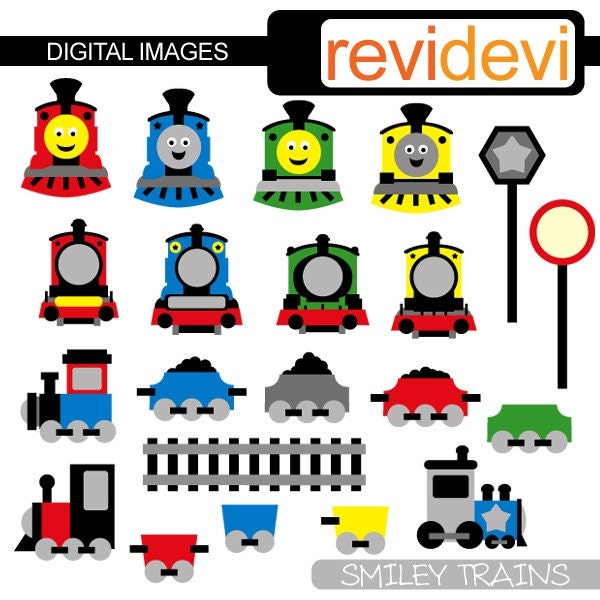Digital clip art train - Smiley Trains 07301 - Cute clipart embellishment - Commercial use