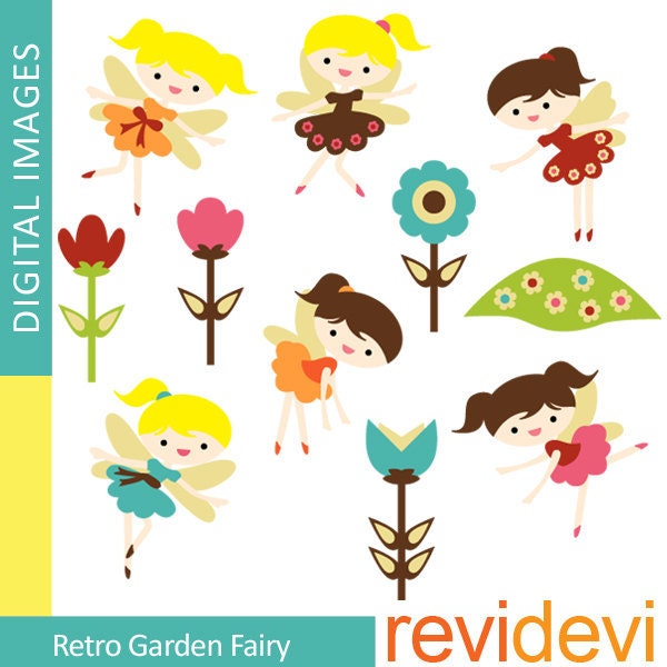 Retro Garden Fairy Clipart 07319 - Digital Images for commercial use