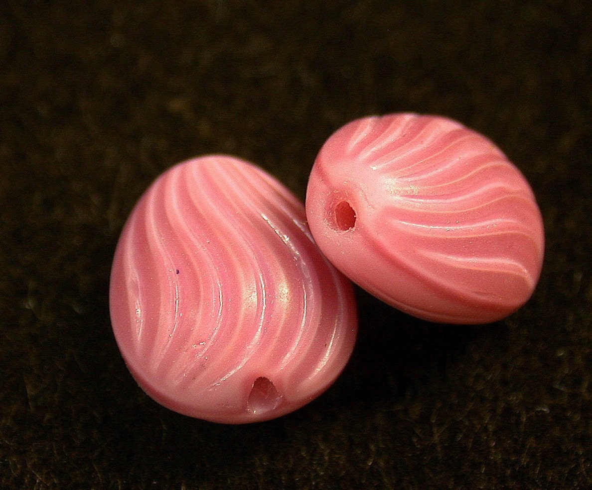 Vintage Glass Beads ROSE PINK TEARDROPS 10mm pkg2 gl632