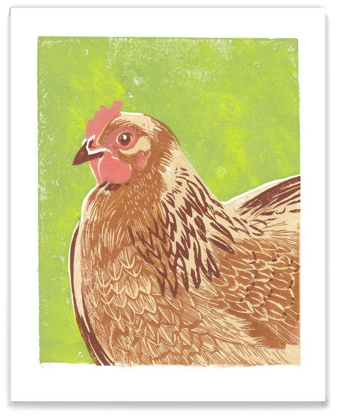 Wendy the Hen Block Print Reproduction
