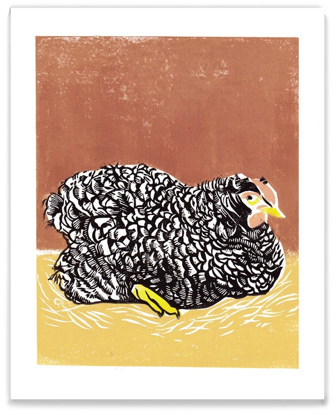 Olive the Hen Block Print Reproduction