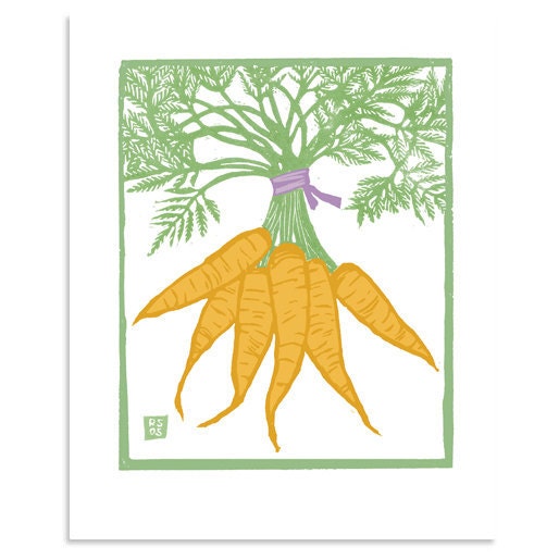 Carrots - 8" x 10" block print reproduction
