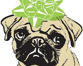 5 Letterpressed Notecards - Pug with Bow