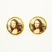 FREE SHIPPING - Stud Earrings Gold plated with Monalisa Smile Paint Design - Gift Under 10 - Monalisa Earrings