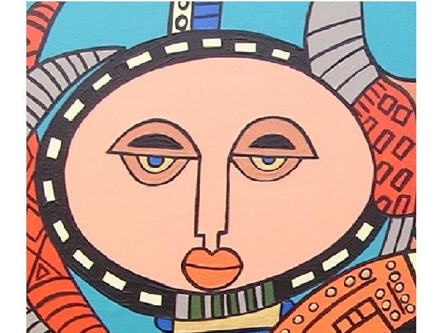 African Masks..... original painting, acrylic on wood, 23.6x23.6", 60x60 cm, african culture, abstract, fantasy, masks, tradition