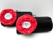 Bridesmaid Clutch Red White Black  Bridal Clutch  - Kisslock Snap Petite Clutch -  Red Black White - Flower Clutch Bouquet Clutch