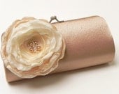 Dark Champagne Bridal Clutch or  Bridesmaid Clutch Set - Kisslock Snap Petite Cocktail Bouquet Clutch - Ivory Flower Blooms