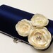 Bridesmaid Clutch Navy Blue Bridal Clutch - Ivory Flower Blossoms with Rhinestones - Kisslock Snap Bouquet Clutch -
