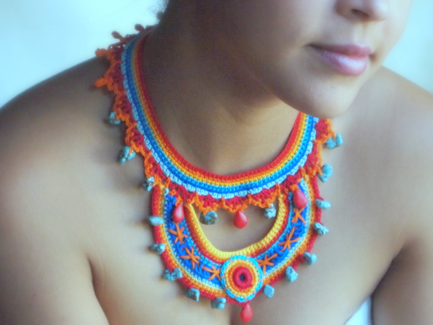 The shades of Summer, Crochet statement necklace, colorful, collar