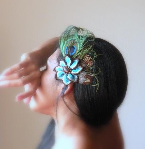 Bohemian Crocheted Fascinator, Earth tones with Blues