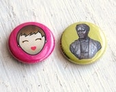 Girl and Statue Head 1" Pinback Button (set of 2)