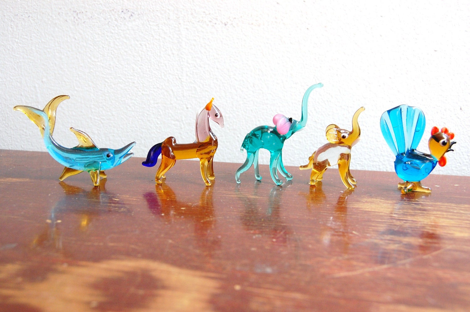 Vintage 1950s Murano Art Hand Blown Glass Animal Figurines (Set of 5)