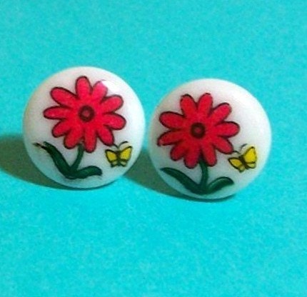 Butterfly and Pink Flower Retro Vintage Earrings BUY 3 GET 1 FREE