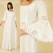 ViNtAgE 1970's White Crochet Lace Angel Wing Mexican Wedding Maxi Dress