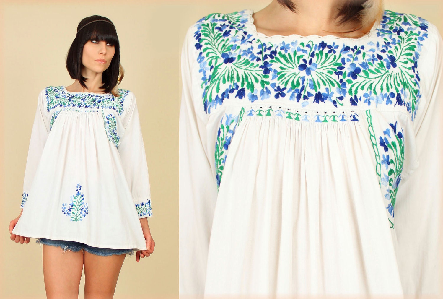 ViNtAgE 60's 70's HiPPiE Oaxacan Embroidered Tunic Tent Top