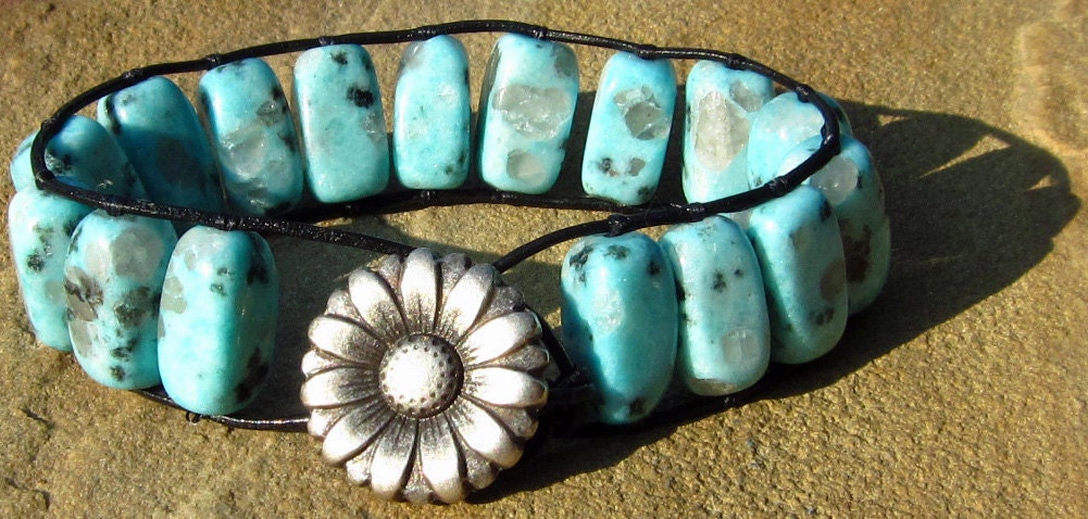 Blue Stone Flower Wrap Ladder Bracelet