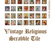 Digital Vintage Viewfinder Religious Scrabble Tile Collage Sheet with Jesus Mary Madonna Scared Heart - INSTANT DOWNLOAD
