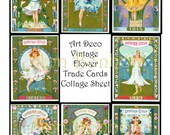 Vintage Art Deco Flower Trade Card Ephemera Digital Collage Sheet - DIY Printable - INSTANT DOWNLOAD