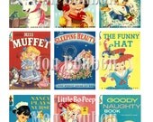 Vintage Retro Girly Childrens Book Covers Digital Collage Sheet - Instant Download