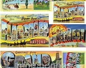 Vintage Arizona Big Letter Postcards Digital Collage Sheet - INSTANT DOWNLOAD - Collage, Mixed Media Supplies