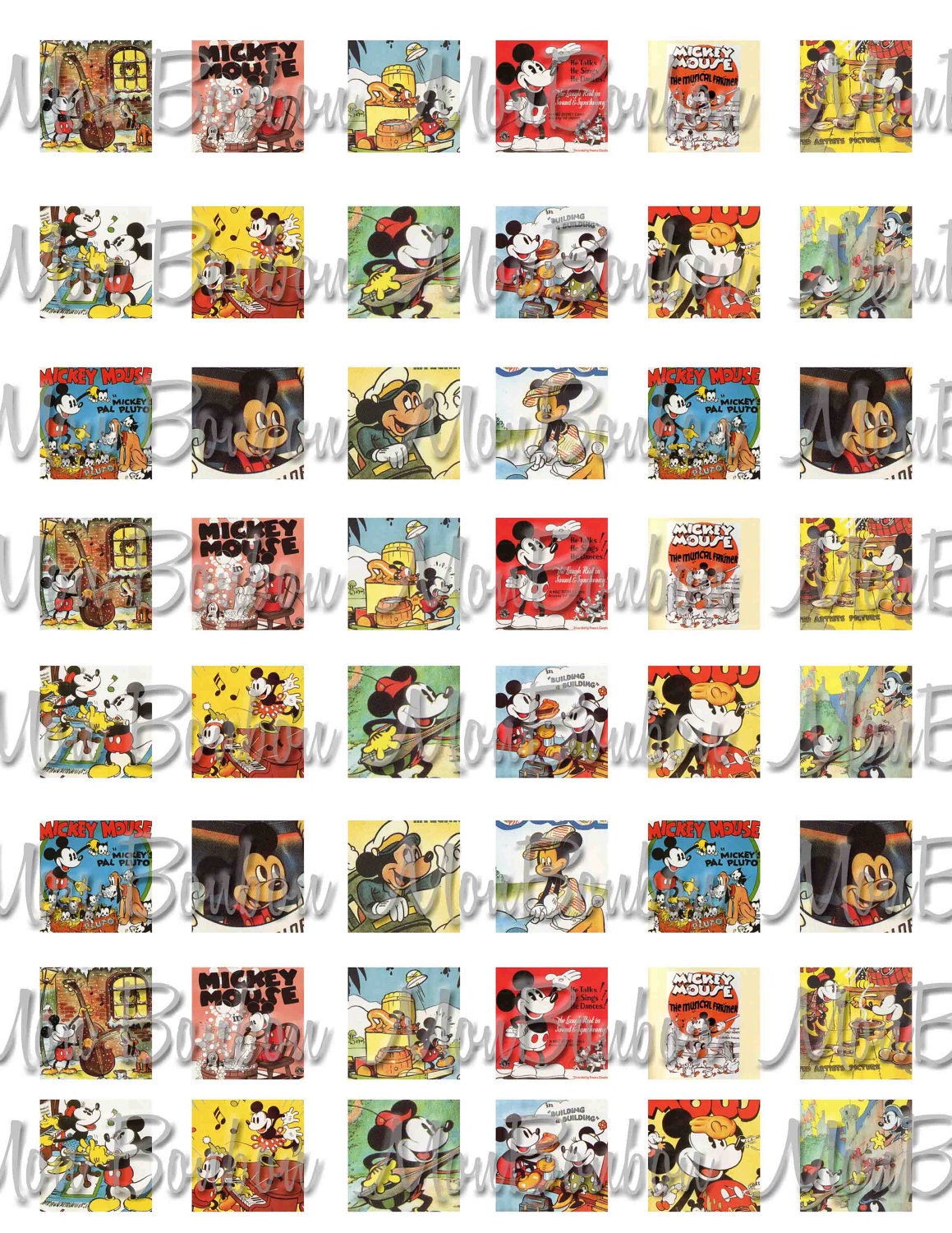 Vintage Mickey Mouse 1x1 Squares Digital Collage Sheet - Printables - DIY you print - INSTANT DOWNLOAD