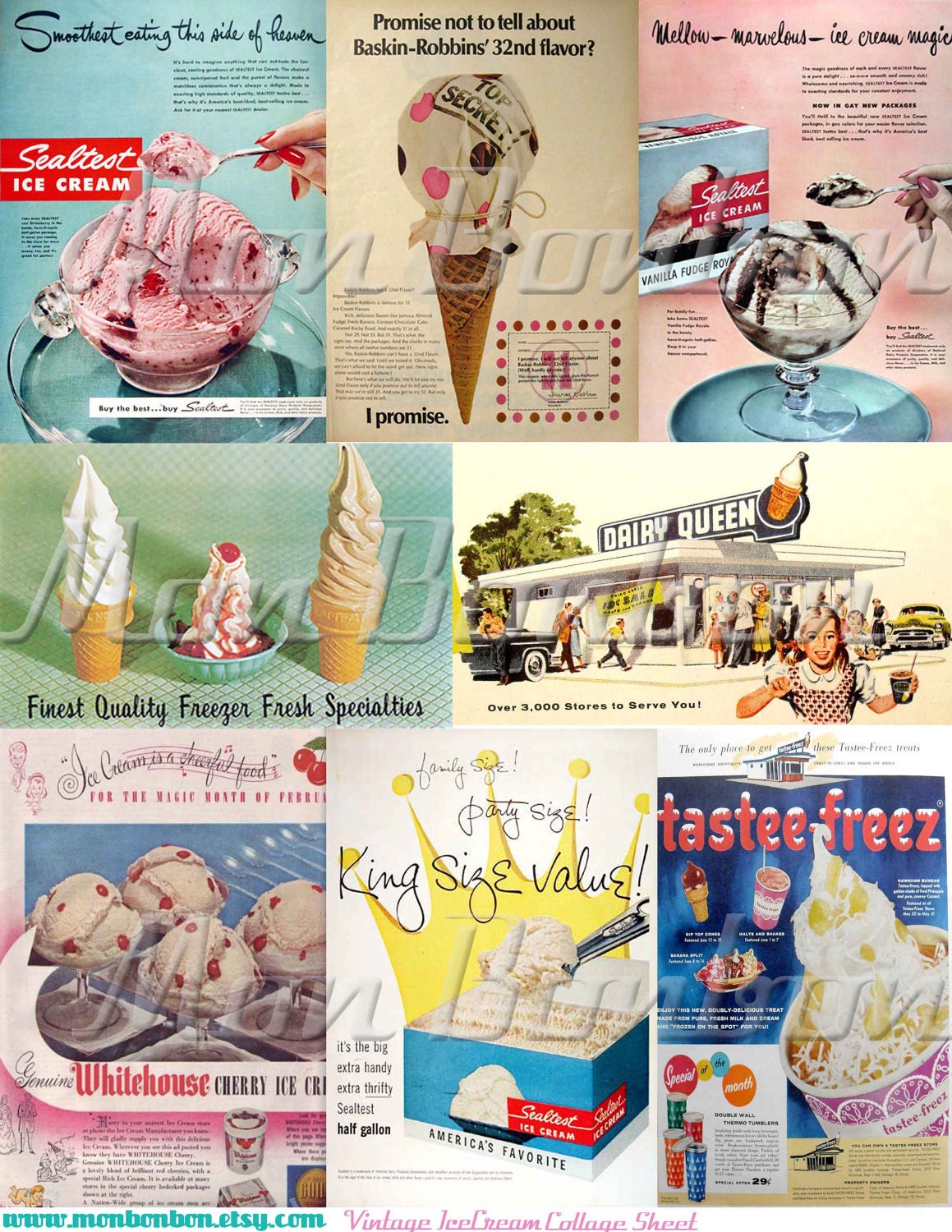 Vintage Retro Ice Cream Ads Digital Collage Sheet - DIY Printables Clip Art - INSTANT DOWNLOAD