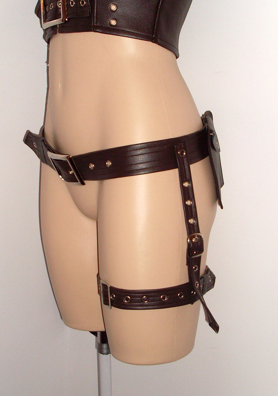 Brown Steampunk Inspired Waist Belt and Thigh Holster