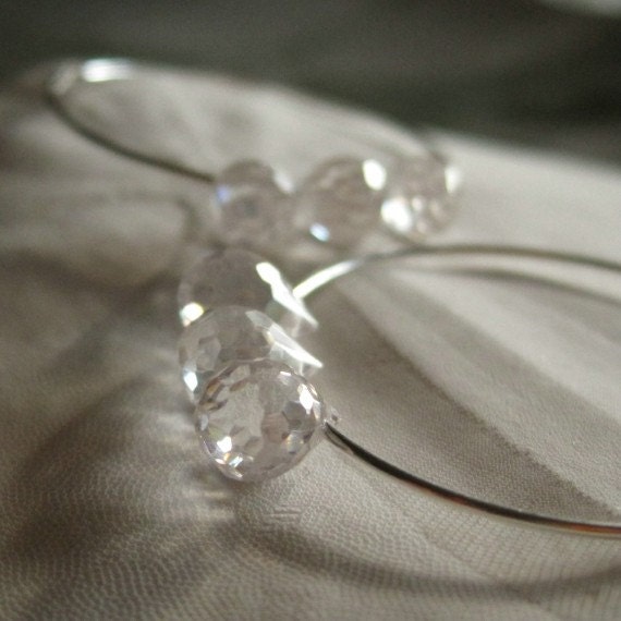 Sterling silver hoop earrings with cubic zirconia drops - Paka Ua Trios