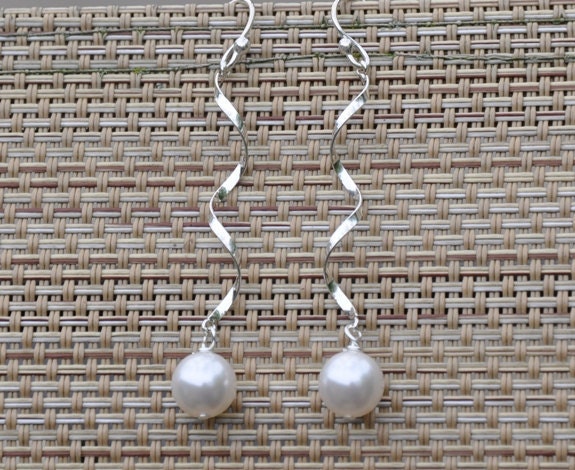Sterling Silver, Dangle Earrings, Swarovski Pearls Earrings,Long Earrings, Bridal Earrings, Wedding Jewelry