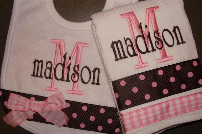 Personalized Bib and Burp cloth set BOY GIRL  Lots of Styles and Colors