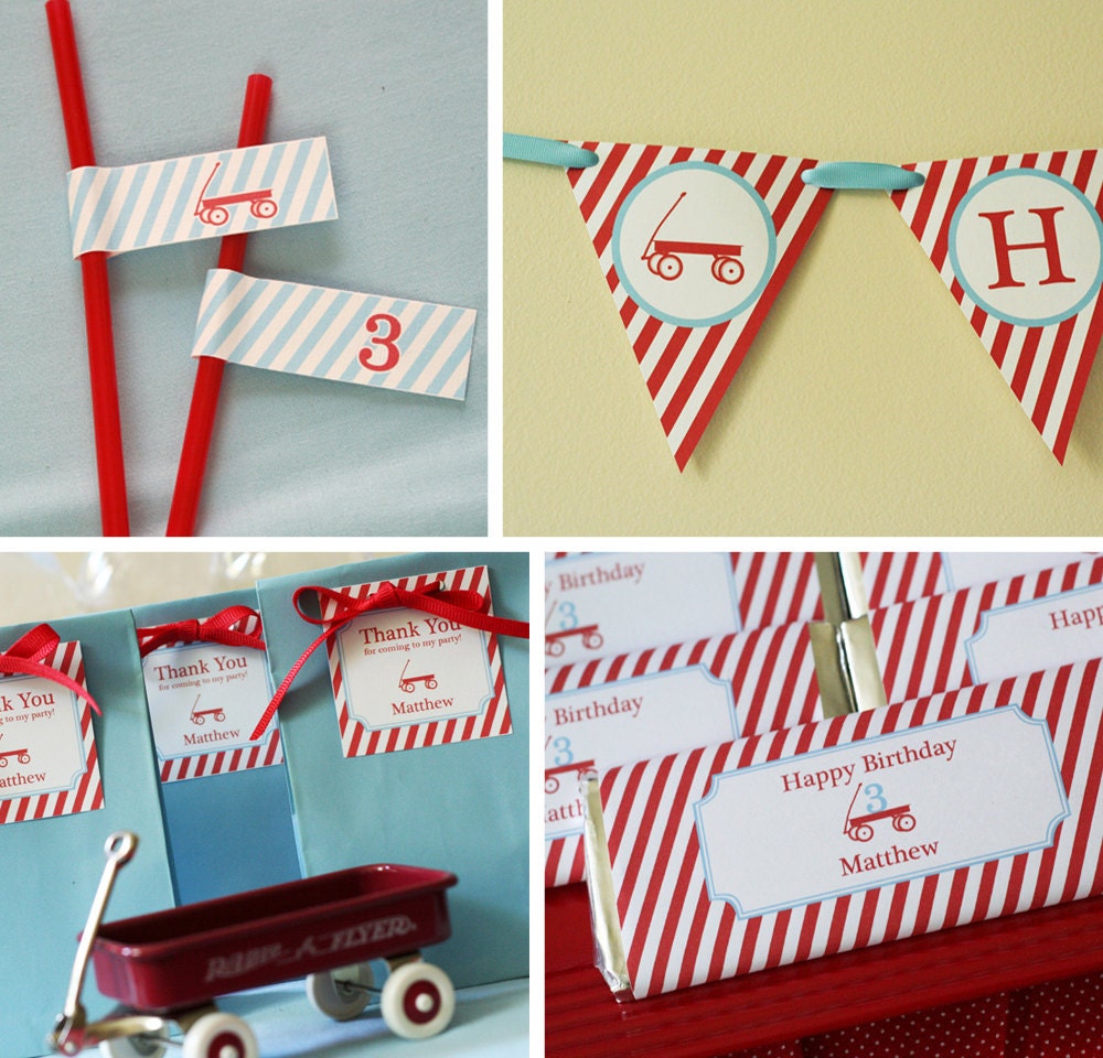 Red Wagon Birthday Party - PRINTABLE ONLY - Banner, Toppers, Tags, Invitation and more Il_170x135