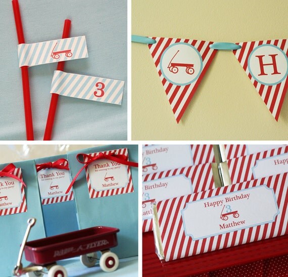 Red Wagon Birthday Party - PRINTABLE ONLY - Banner, Toppers, Tags, Invitation and more Il_570xn