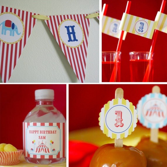 Circus Carnival Birthday Party - PRINTABLE ONLY - Banner, Toppers, Tags, Invitation and more Il_570xn