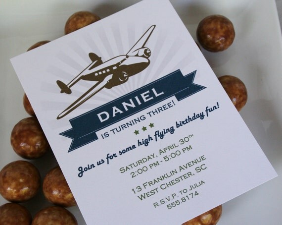 Vintage Airplane Birthday Party Invitation - PRINTABLE only Il_570xn