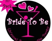 Personalized Bachelorette Pinback Buttons With Martini Glass Set of 10 2 1/4 inch Badges
