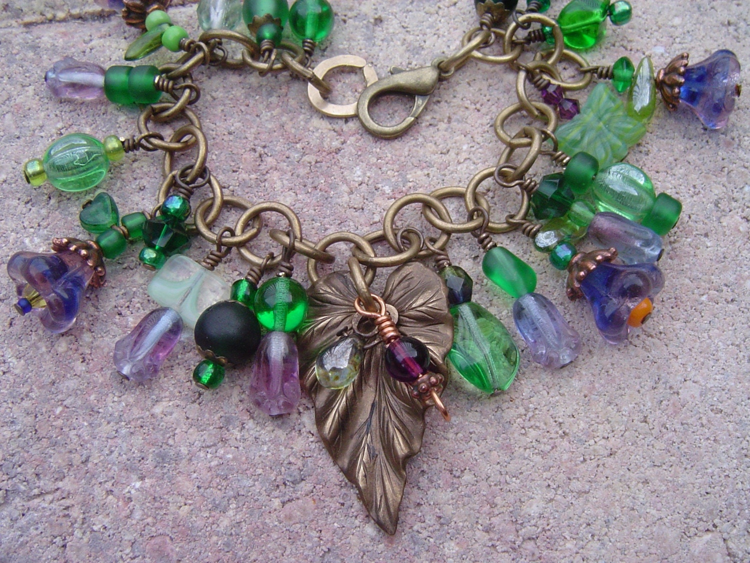 Violets In My Garden Floral Charm Bracelet